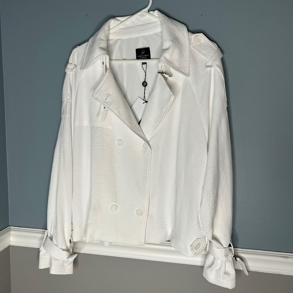 Adrianna Papell White Textured jacket double Breasted short trench coat